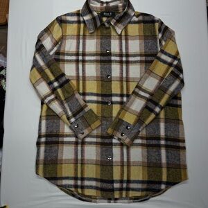 Blue B Collection Women’s Snapped Closers Flannel Yellow Plaid Size L